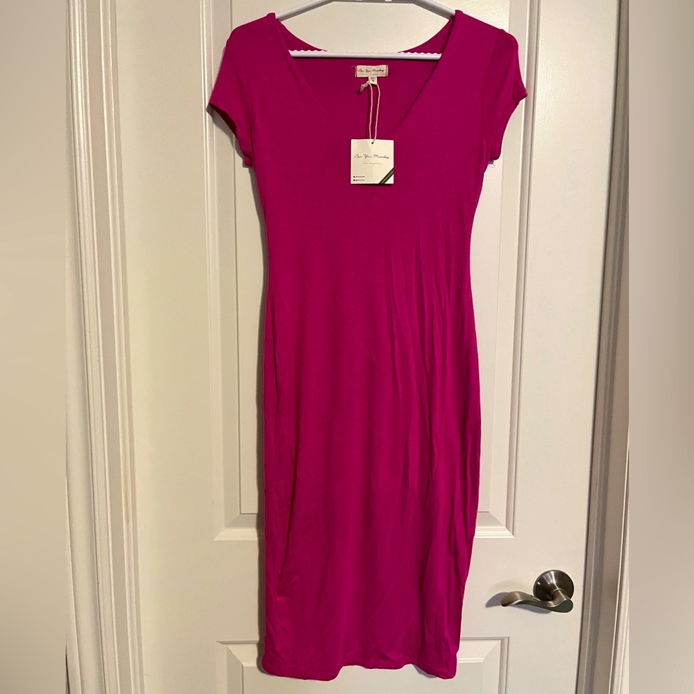 Anthropologie See You Monday fuchsia Cap Sleeve Bodycon Dress Sz M BNWT